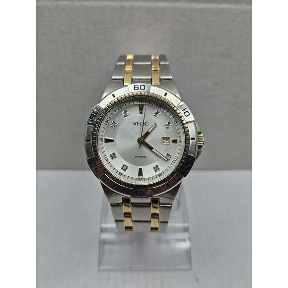 Relic by Fossil Gold Silver Two Tone Diamond Date Watch 50M Quartz New Battery - Picture 1 of 12